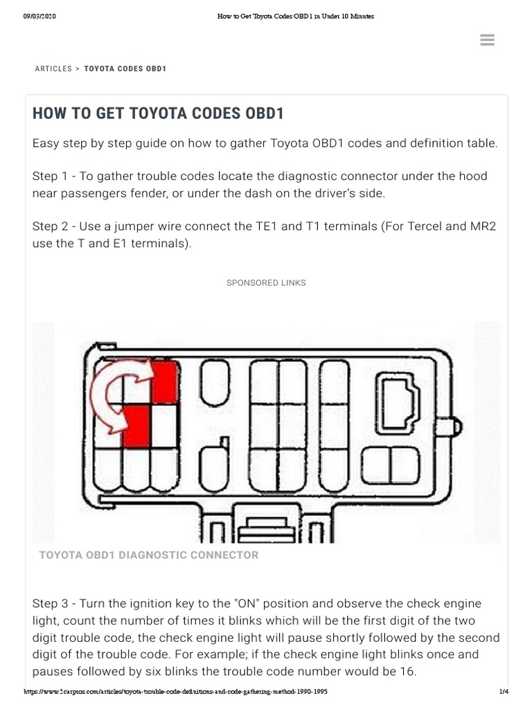 Where to Find OBD1 Code List Toyota - Get the Complete Guide Here